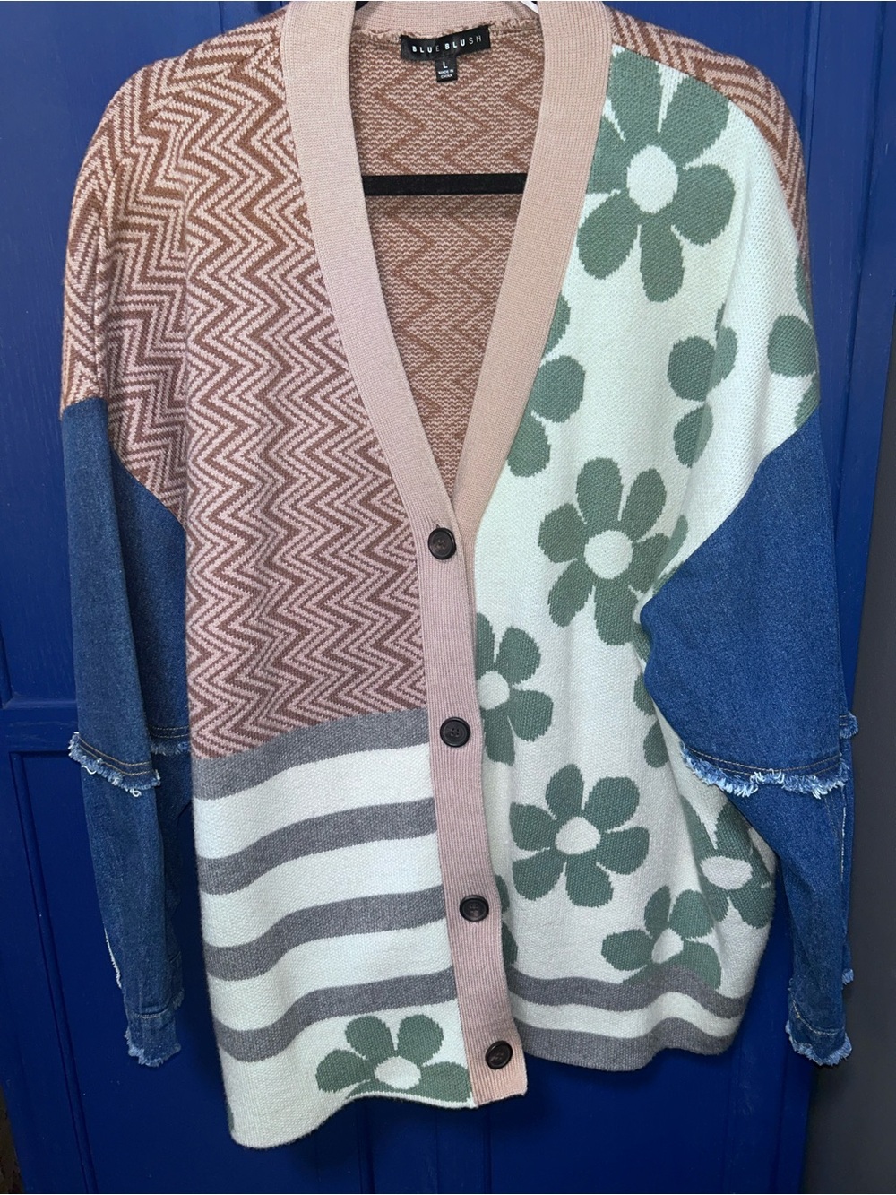 Blue Blush Patchwork Floral & Stripe Cardigan - Pink/Green/Blue